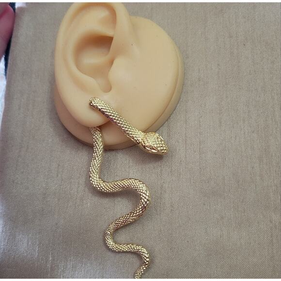 Long gold tone snake through ear illusion earrings - Picture 3 of 3